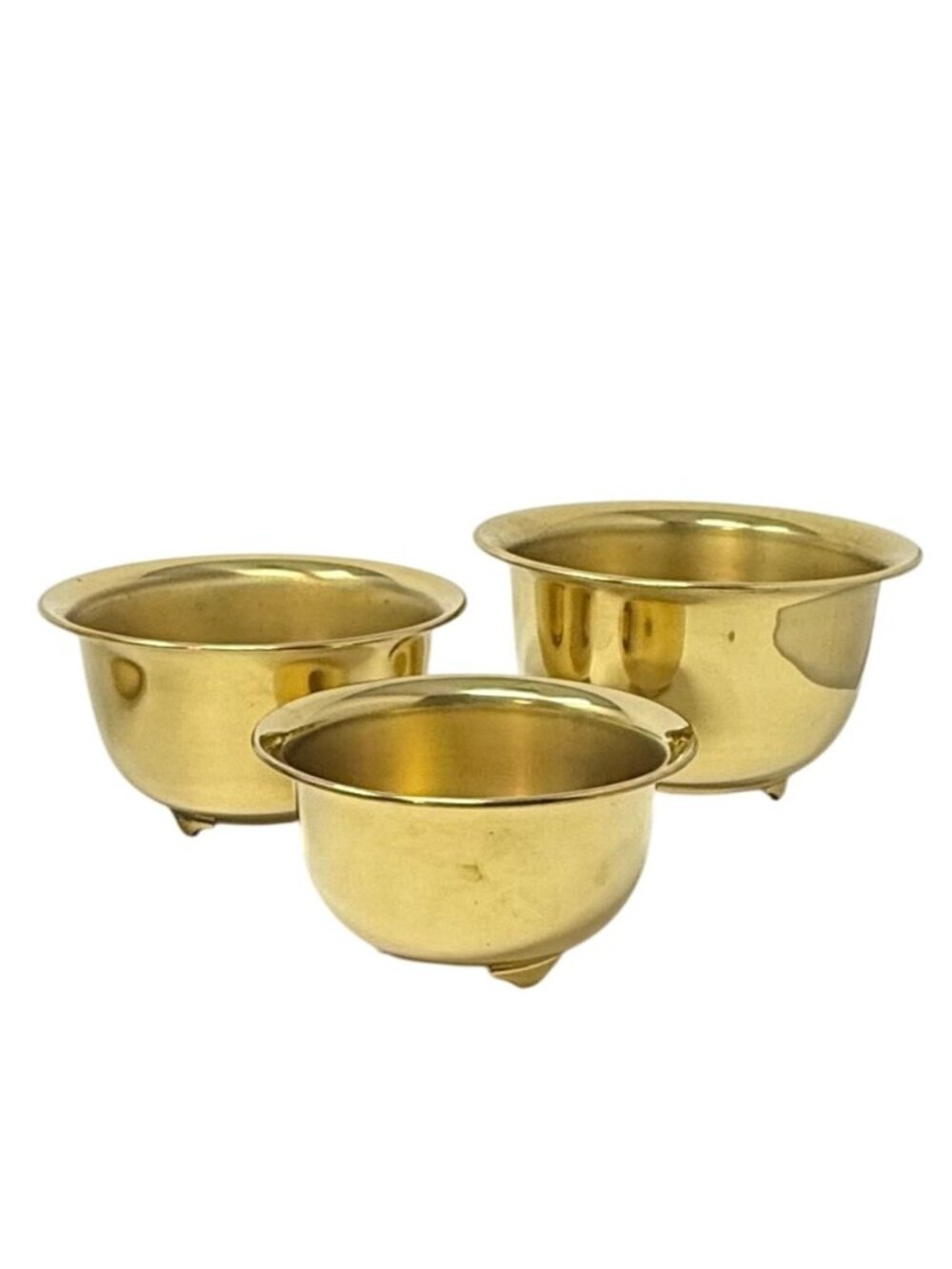 Vintage Set of 3 Brass Footed Bowls Planters Cachepots Mid Century Decor 1960s - Picture 3 of 6